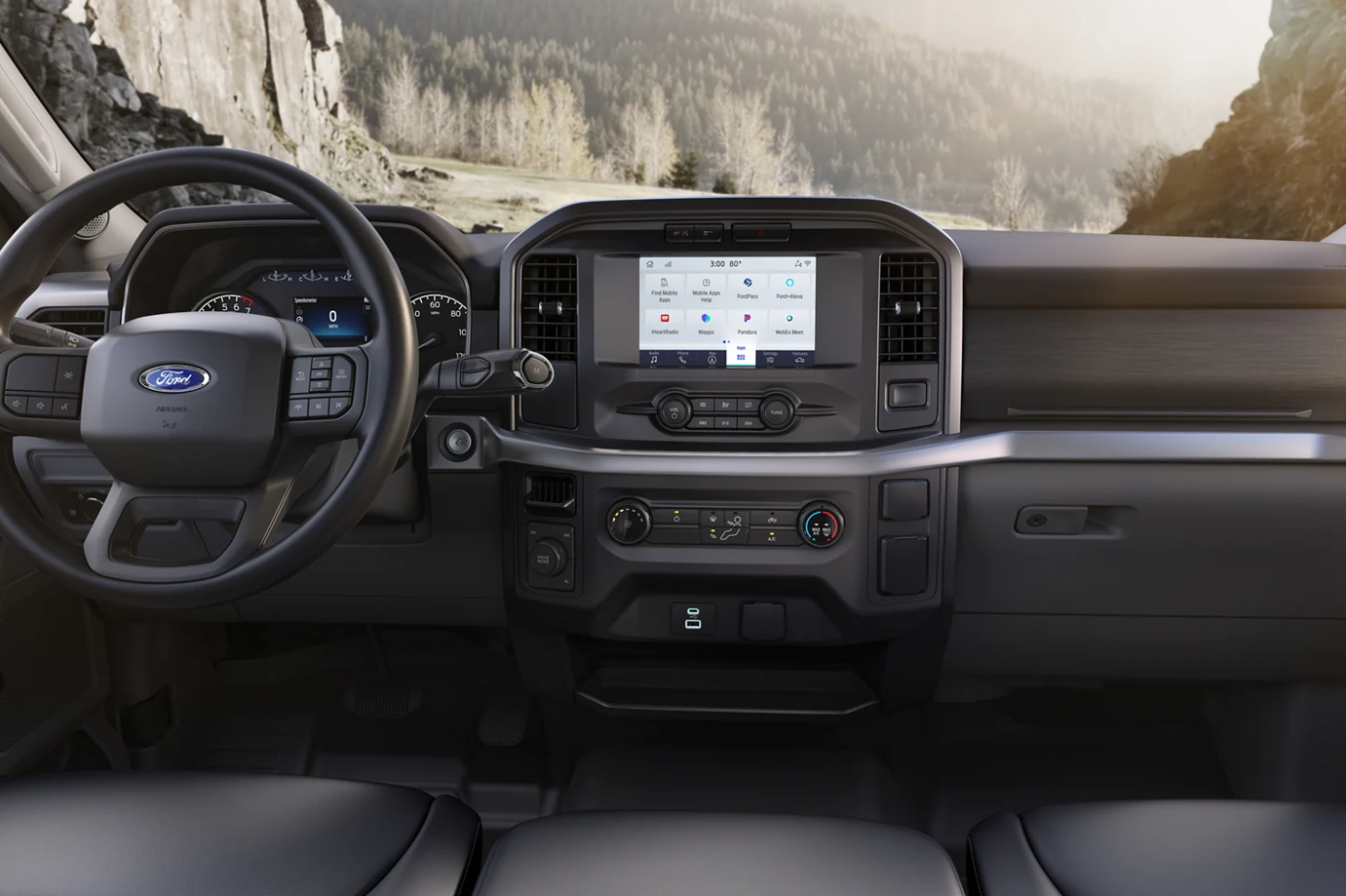 A view of the infotainment system and dash of a 2023 Ford F-150 Raptor R