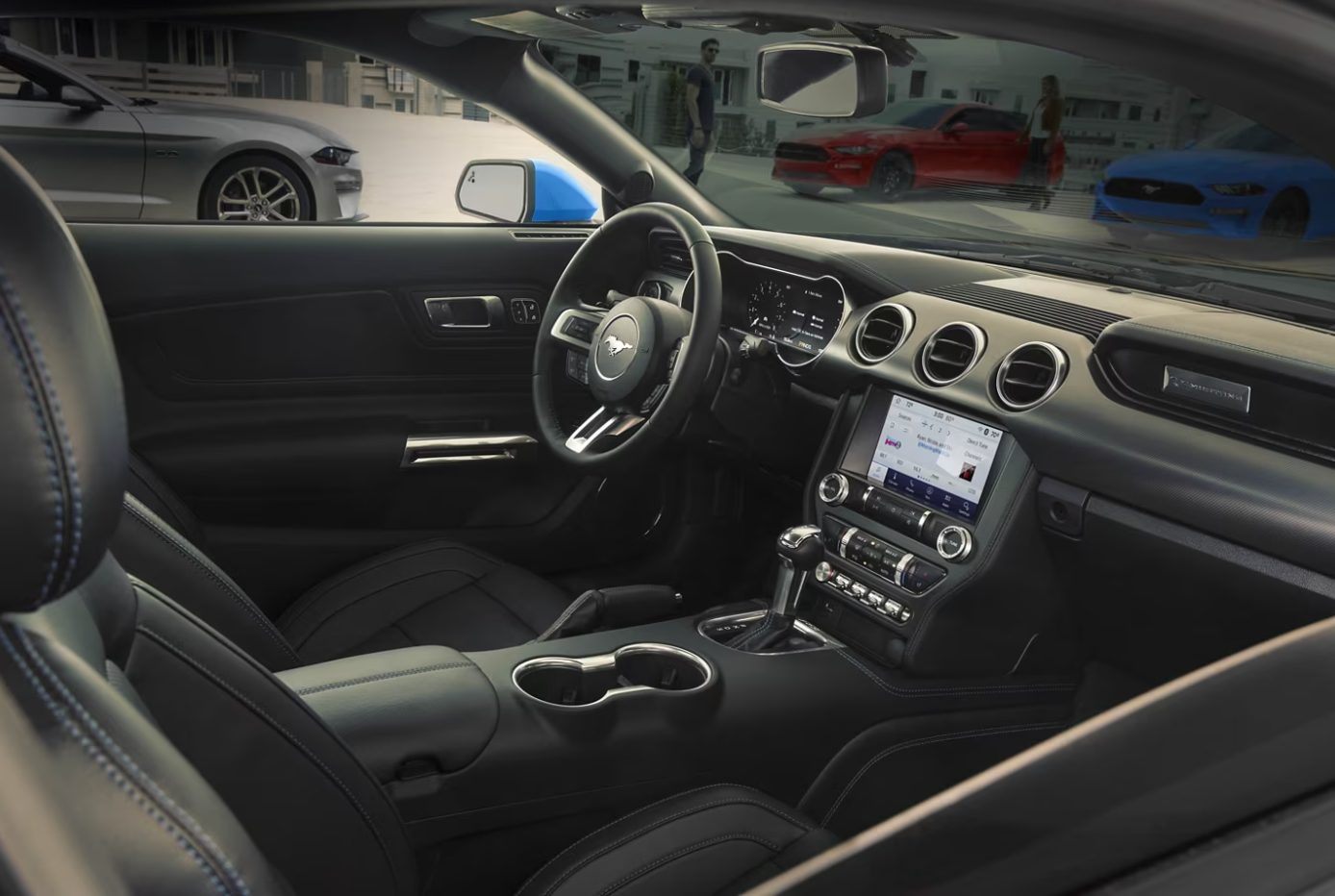 A view of the infotainment and dash of a 2023 Ford Mustang Mach 1