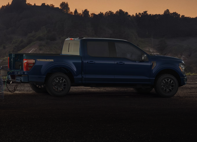 Close-up of the Ford F-150 PowerBoost hybrid engine.