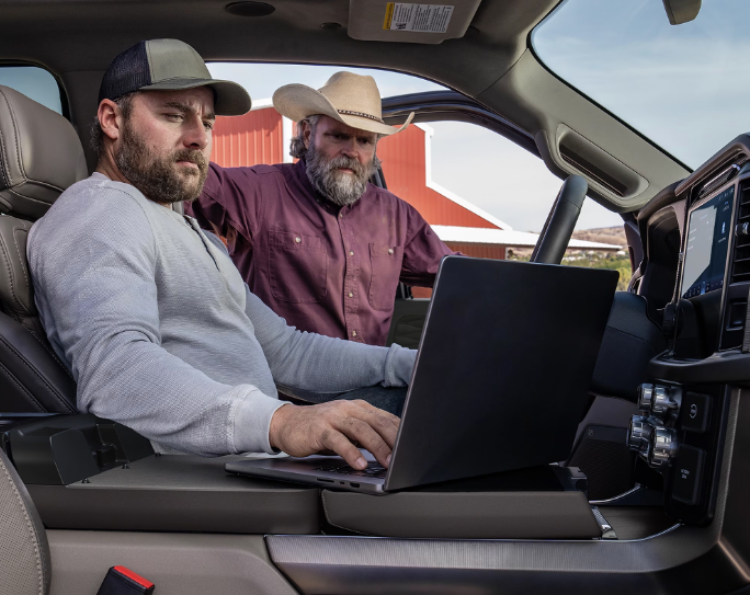 Spacious interior of the Ford F-150 with the Interior Work Surface deployed.